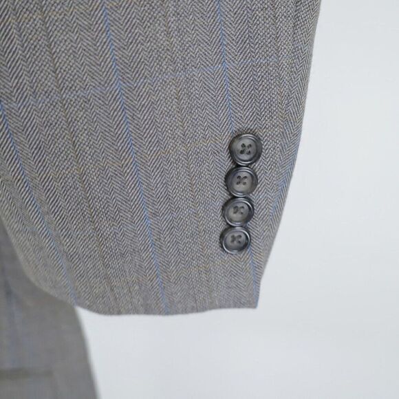 Joseph Feiss Gold Tweed Wool‎ Gray Patchwork Herringbone Tan Blue Windowpane 44R - Picture 3 of 12